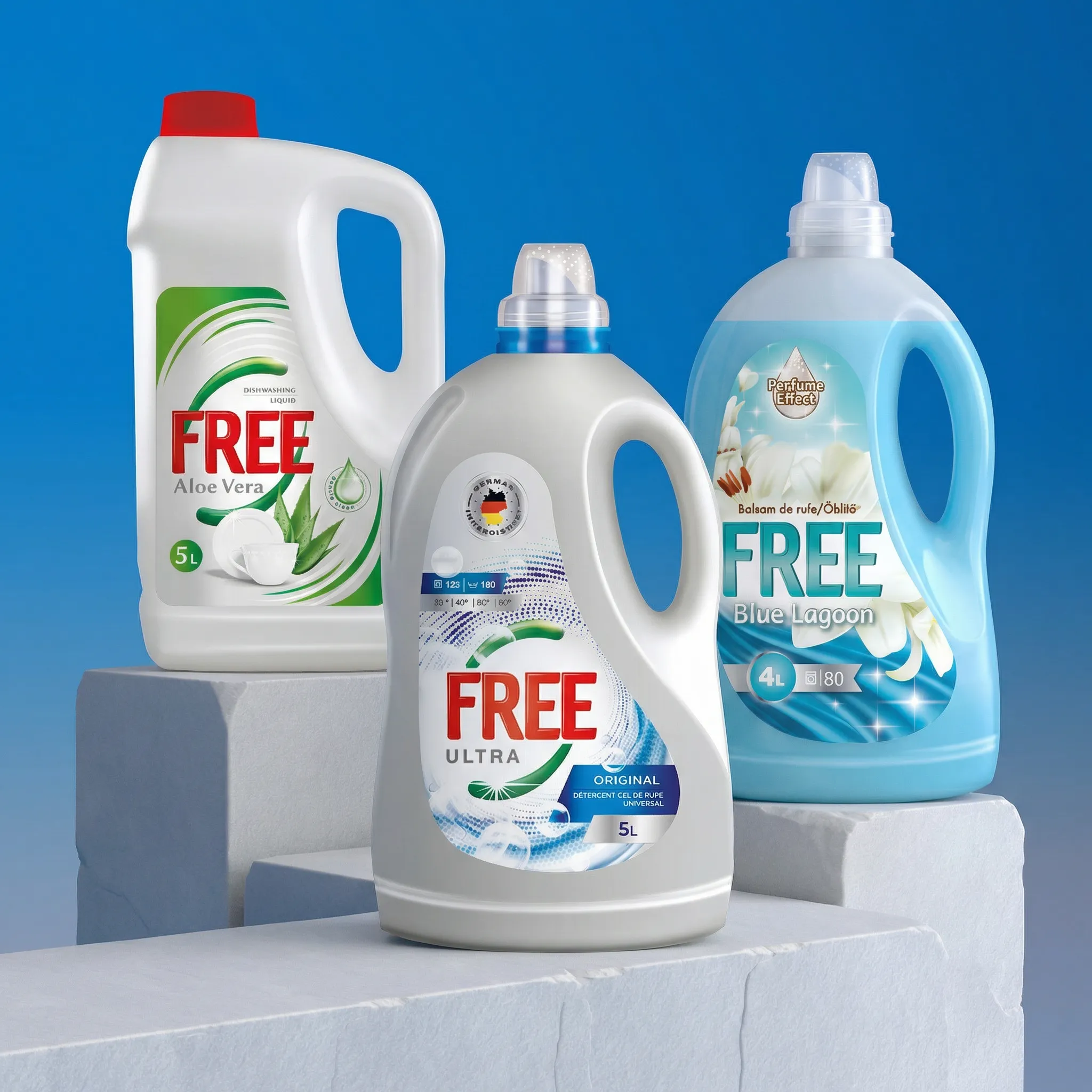 Pachet Familie Curățenie Plus – Detergent 5L + Balsam 4L + Vase 5L