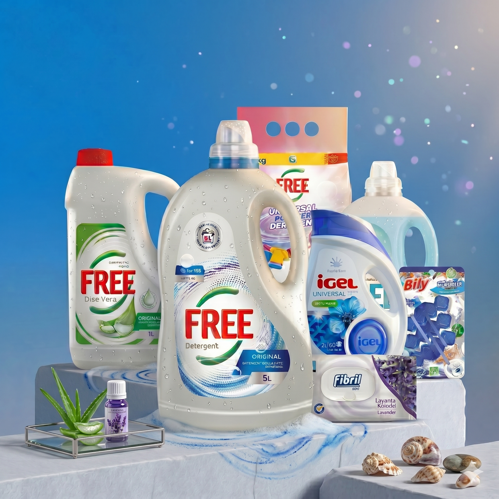 Pachet Complet Curatenie Casa - Set Economic Cu Detergent Lichid 5L Pudra 4KG Balsam Si Produse Igiena Pachet Complet Curatenie Casa